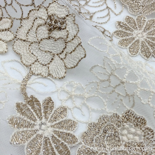 Polyester Flower Knit Lace Embroidery Net Mesh Fabric